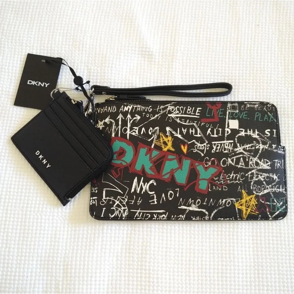 DKNY🗽 Wristlet in Graffiti Print with Card Case